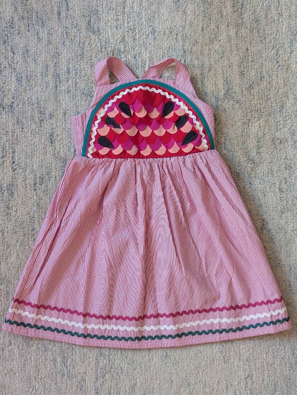 Taylor Pink Striped Sundress with Multicolor Scallop Appliqué